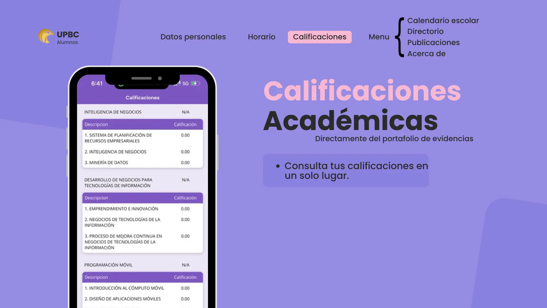 Calificaciones en UPBC App